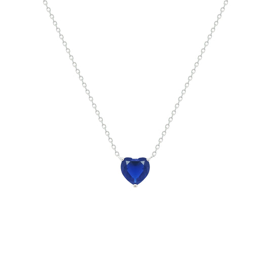 Asfour Crystal Chain Necklace With Blue Heart Pendant In 925 Sterling Silver-NM0074-B