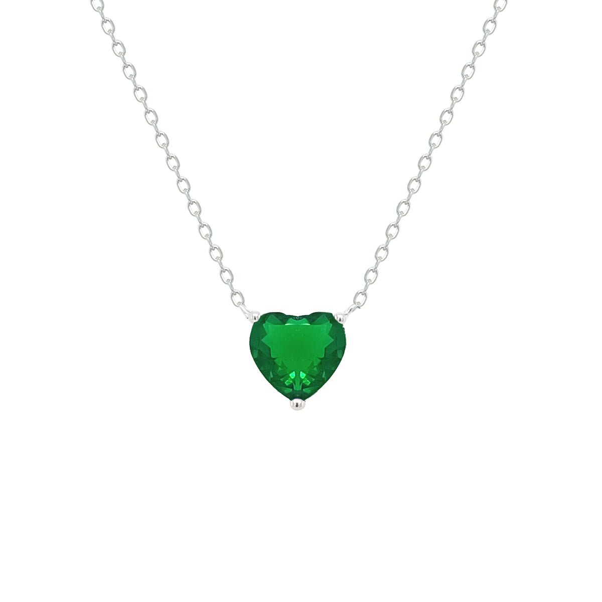 Asfour Crystal Chain Necklace With Emerald Heart Pendant In 925 Sterling Silver-NM0074-G