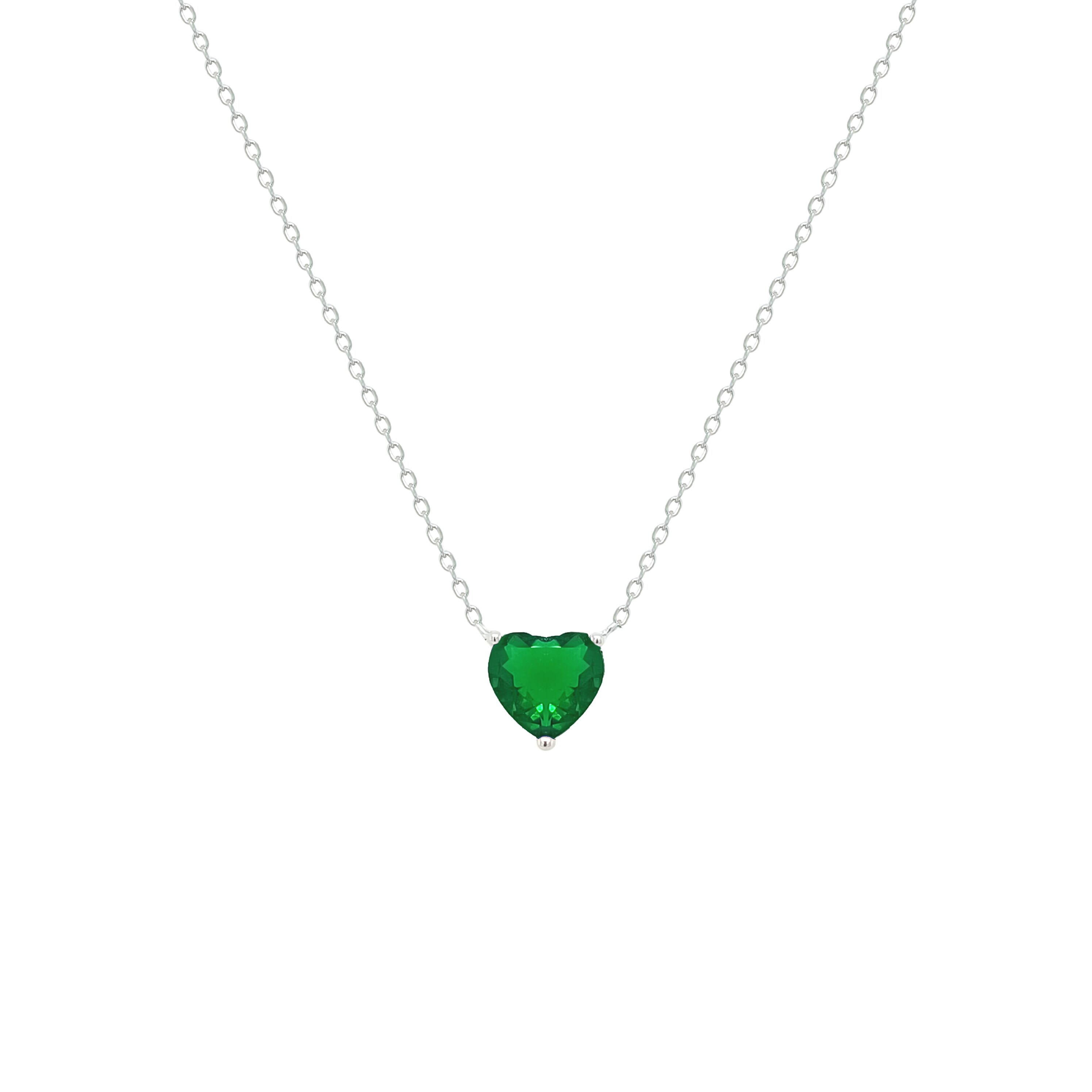 Asfour Crystal Chain Necklace With Emerald Heart Pendant In 925 Sterling Silver-NM0074-G