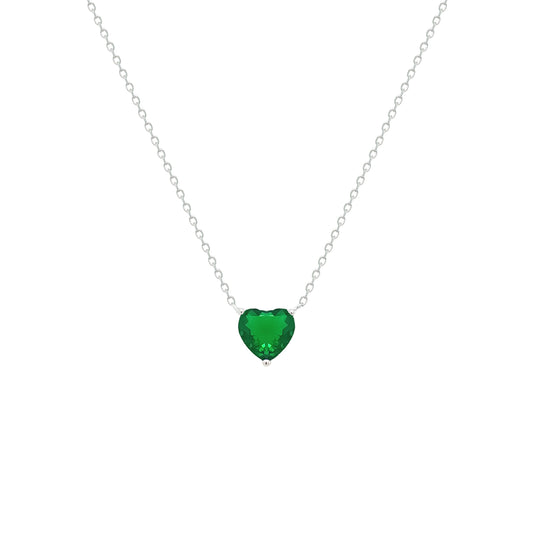 Asfour Crystal Chain Necklace With Emerald Heart Pendant In 925 Sterling Silver-NM0074-G