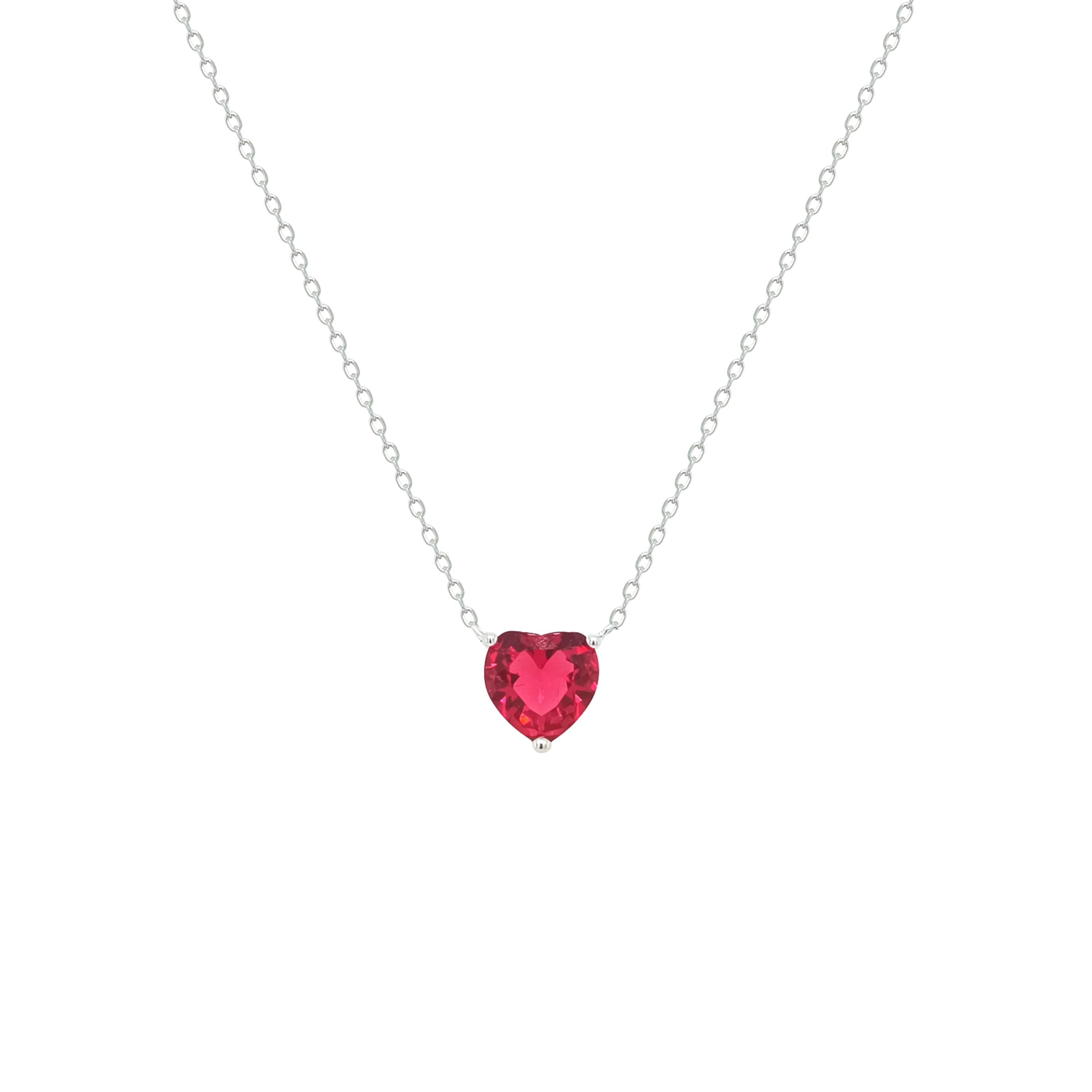 Asfour Crystal Chain Necklace With Ruby Heart Pendant In 925 Sterling Silver-NM0074-R