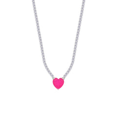 Asfour Creations Tennis Necklace With Fuchsia Heart Stone In 925 Sterling Silver – NM0075-WF
