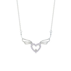 Asfour Creations Chain Necklace With Angel Wings Heart Pendant In 925 Sterling Silver – NM0077