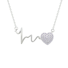 Asfour Creations Chain Necklace With Heart & Heartbeat Pendant In 925 Sterling Silver – NM0078