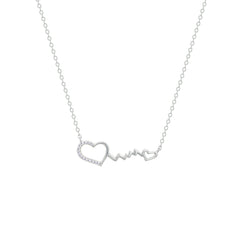 Asfour Crystal Chain Necklace With Hearts & Heartbeat Pendant In 925 Sterling Silver-NM0081