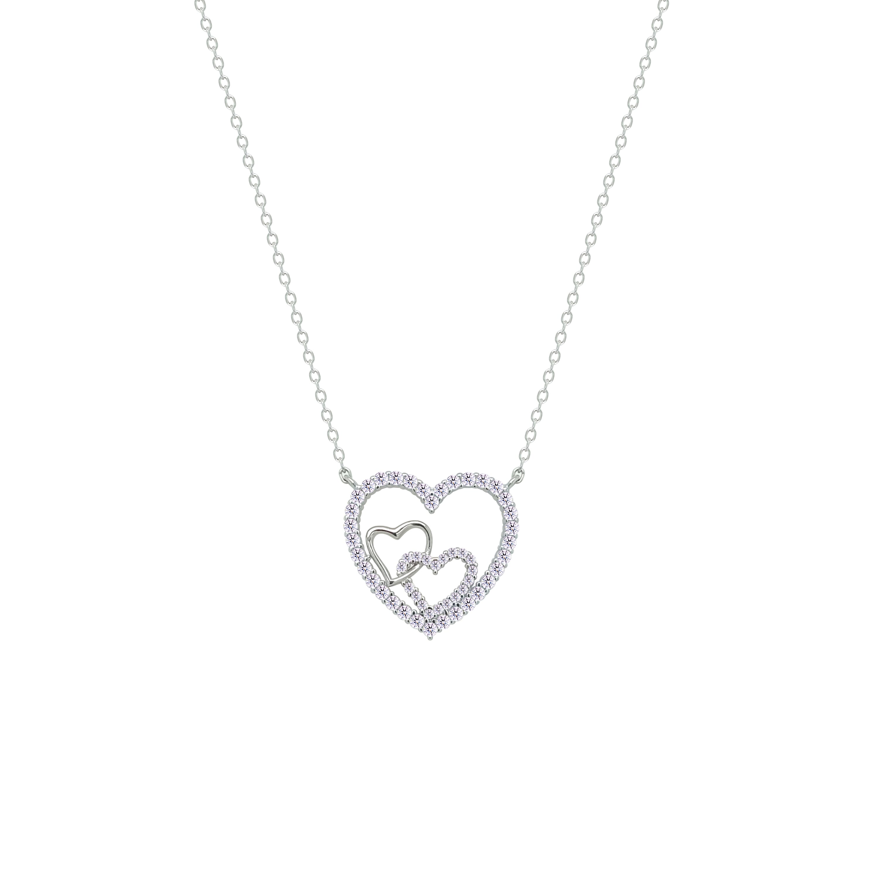 Asfour Crystal Chain Necklace With Hollow Hearts Pendant In 925 Sterling Silver-NM0082