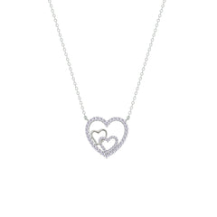 Asfour Crystal Chain Necklace With Hollow Hearts Pendant In 925 Sterling Silver-NM0082