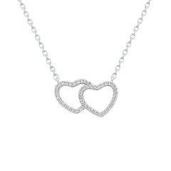 Asfour Crystal Chain Necklace With Hollow Hearts Pendant In 925 Sterling Silver-NM0083