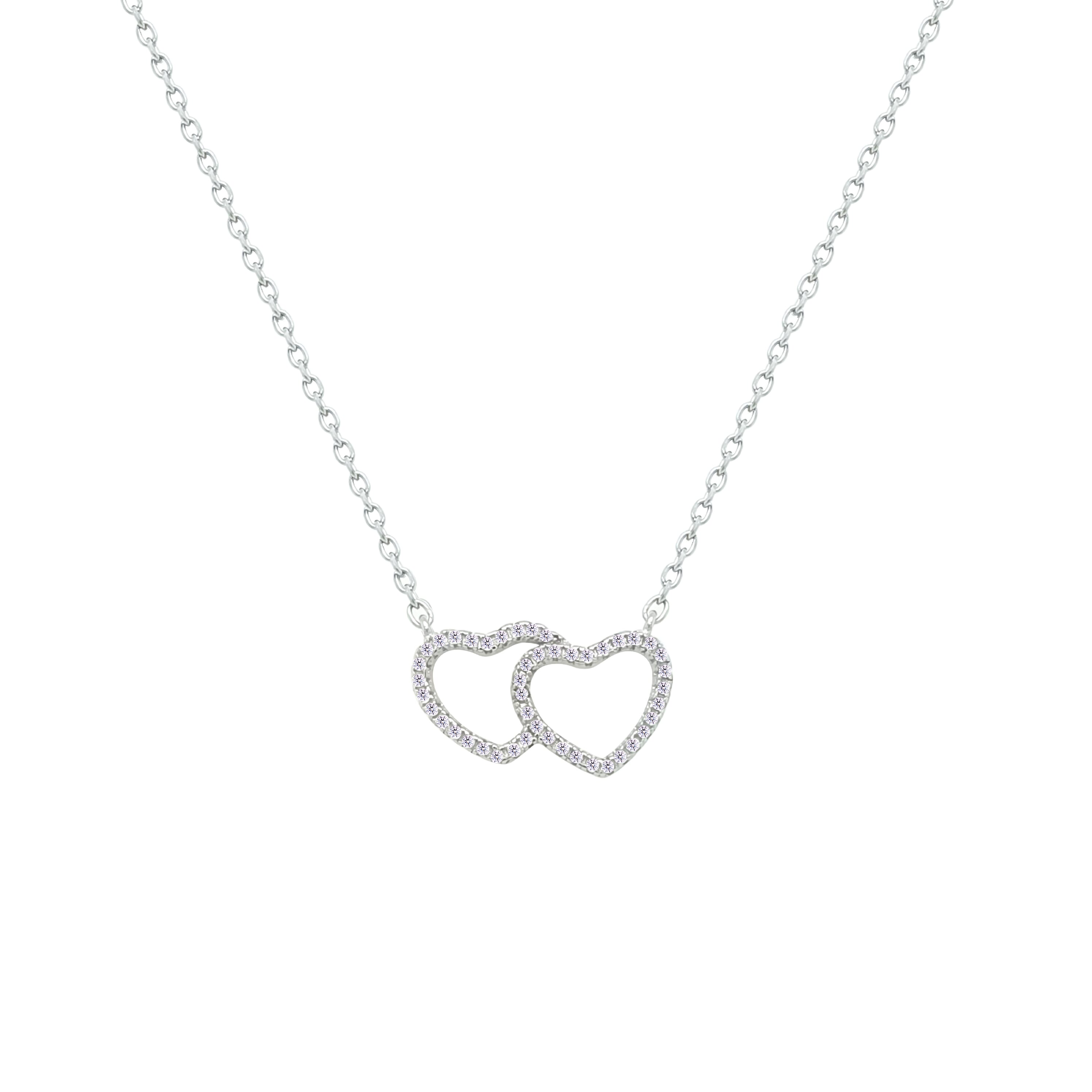 Asfour Crystal Chain Necklace With Hollow Hearts Pendant In 925 Sterling Silver-NM0083