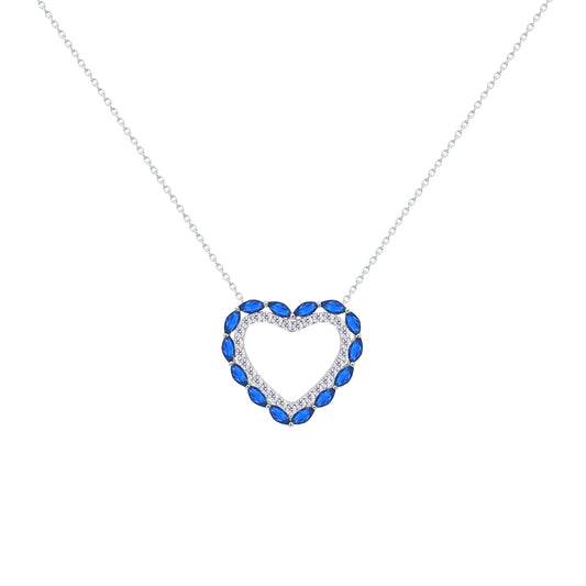 Asfour Crystal Chain Necklace With Blue Heart Pendant In 925 Sterling Silver-NM0085-WB