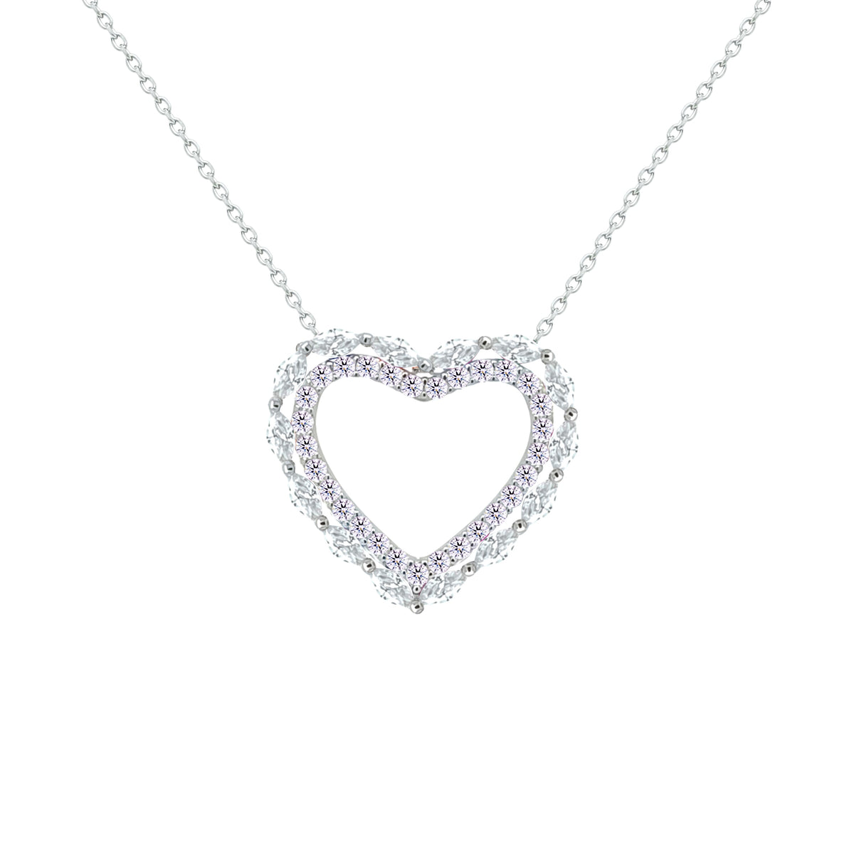 Asfour Crystal Chain Necklace With Heart Pendant In 925 Sterling Silver-NM0085