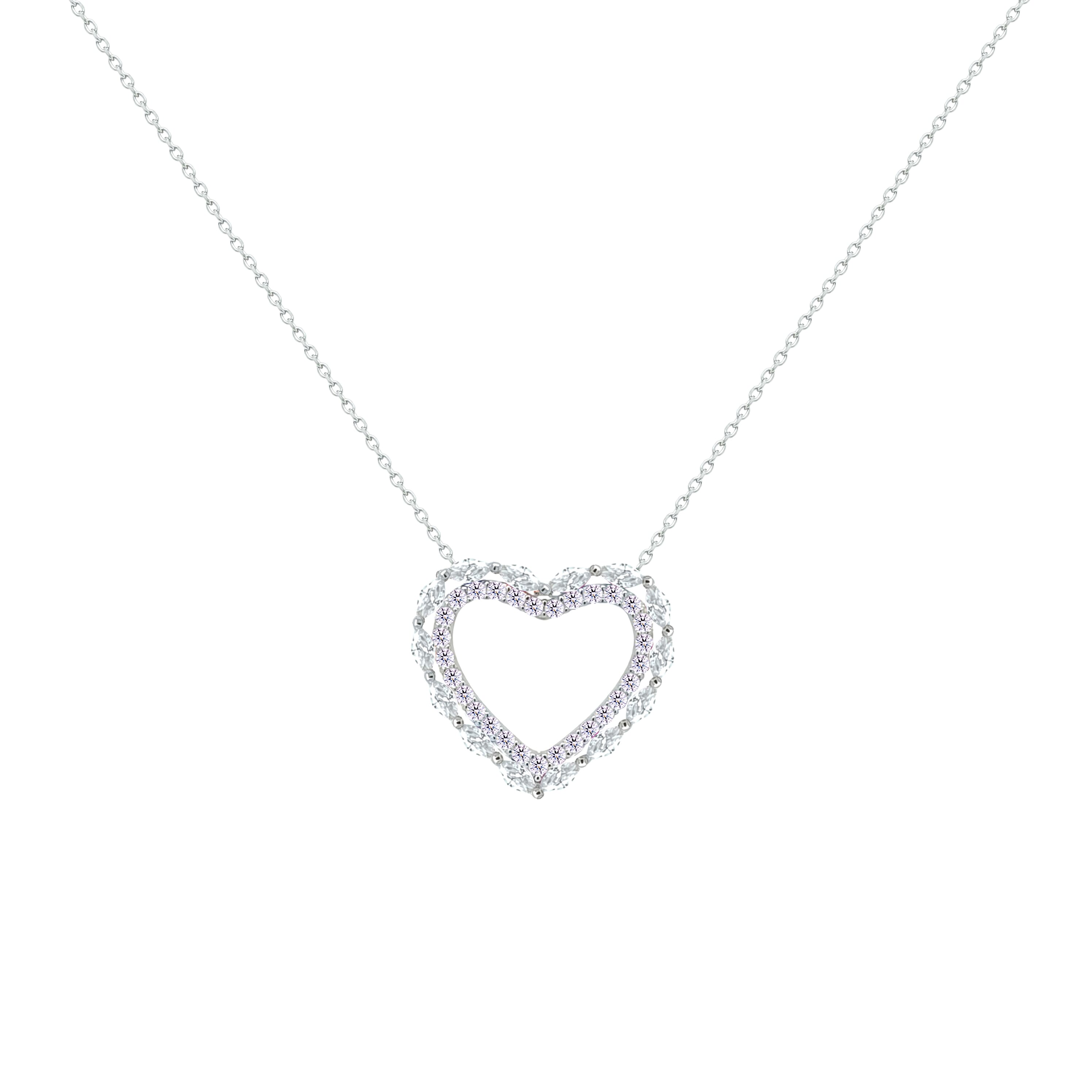 Asfour Crystal Chain Necklace With Heart Pendant In 925 Sterling Silver-NM0085