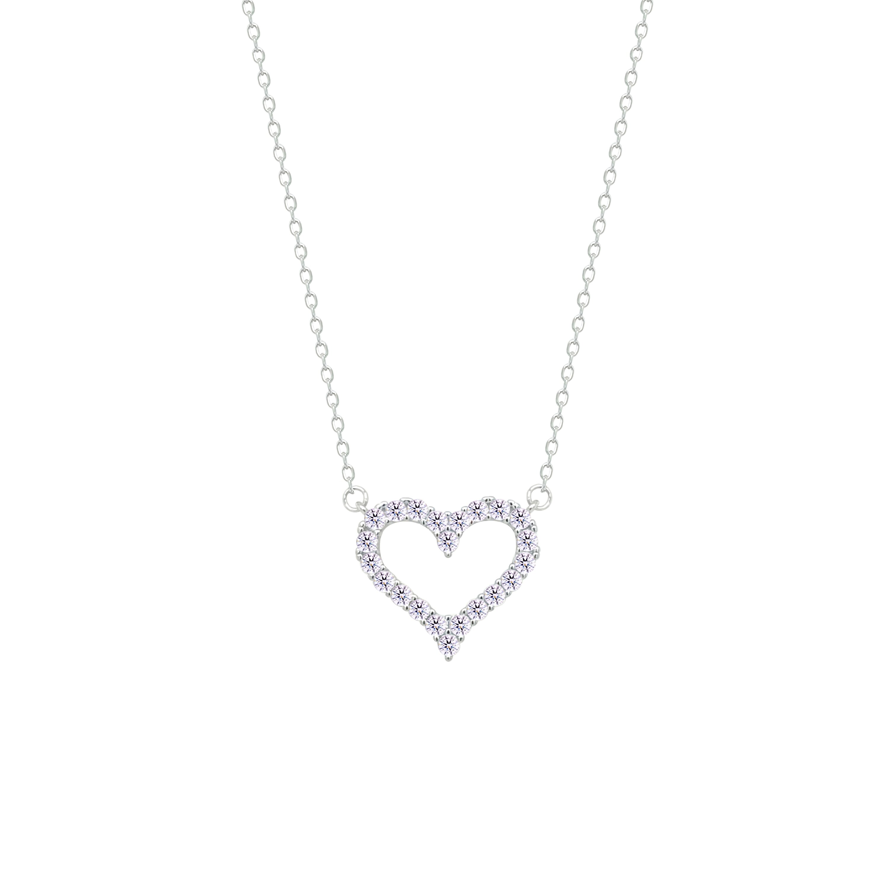 Asfour Crystal Chain Necklace With Heart Pendant In 925 Sterling Silver-NM0086