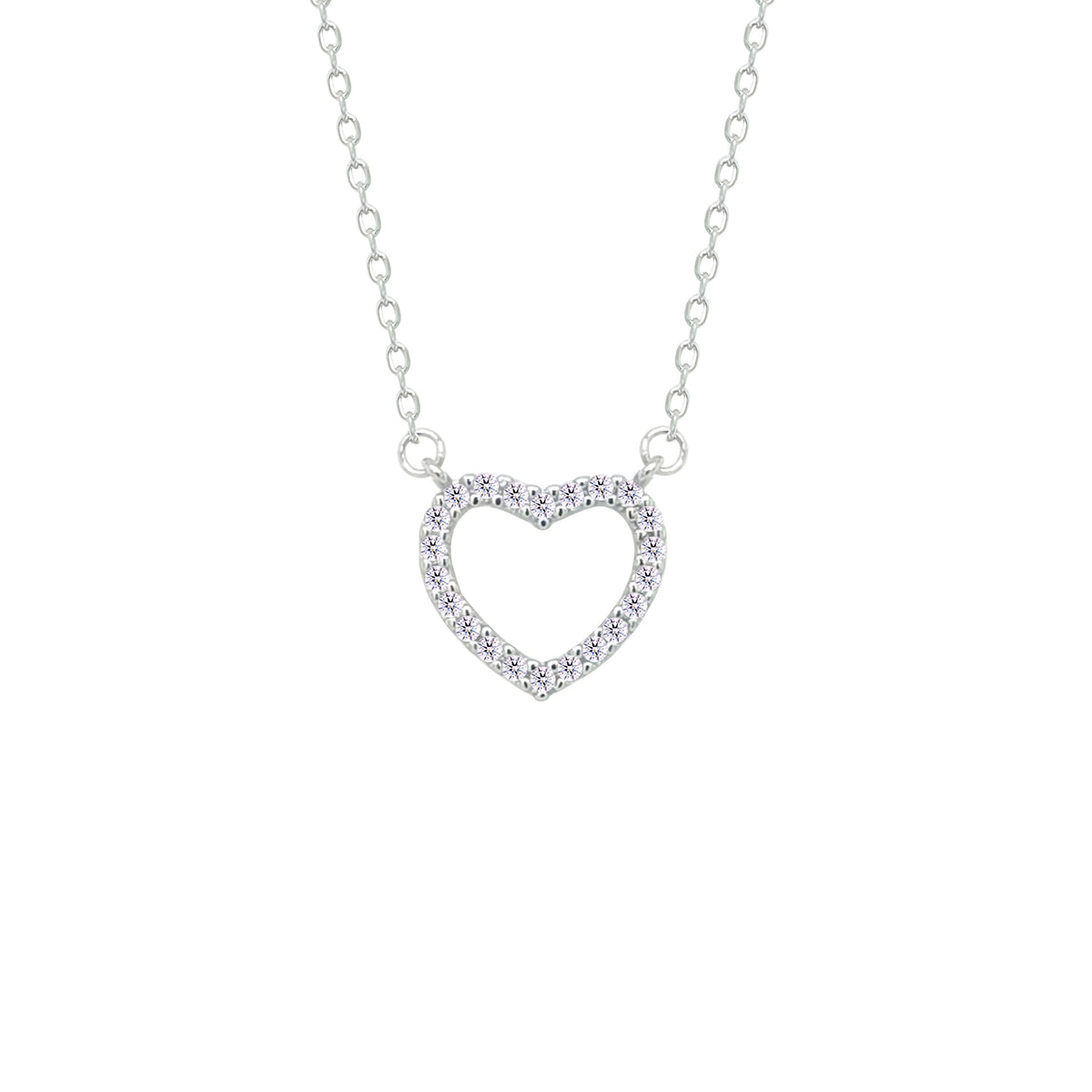 Asfour Crystal Chain Necklace With Heart Pendant In 925 Sterling Silver-NM0087