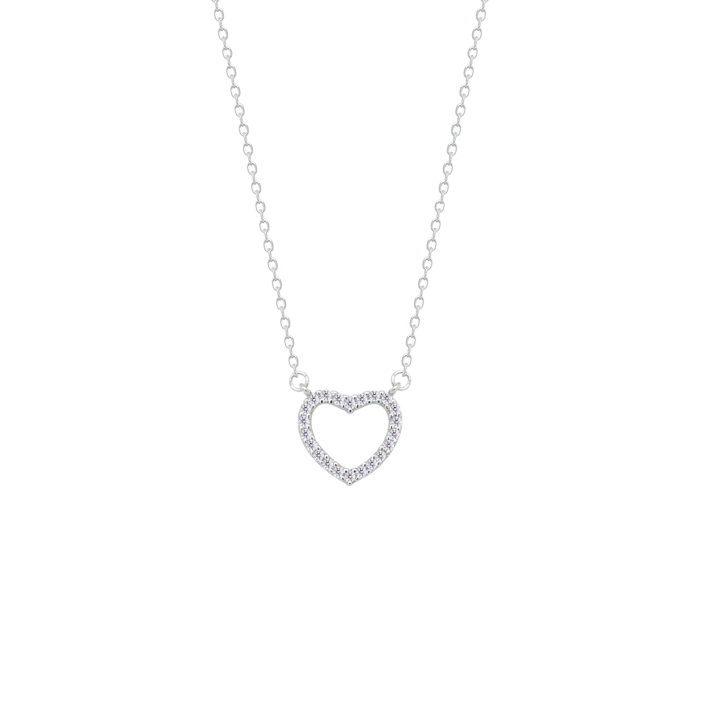 Asfour Crystal Chain Necklace With Heart Pendant In 925 Sterling Silver-NM0087
