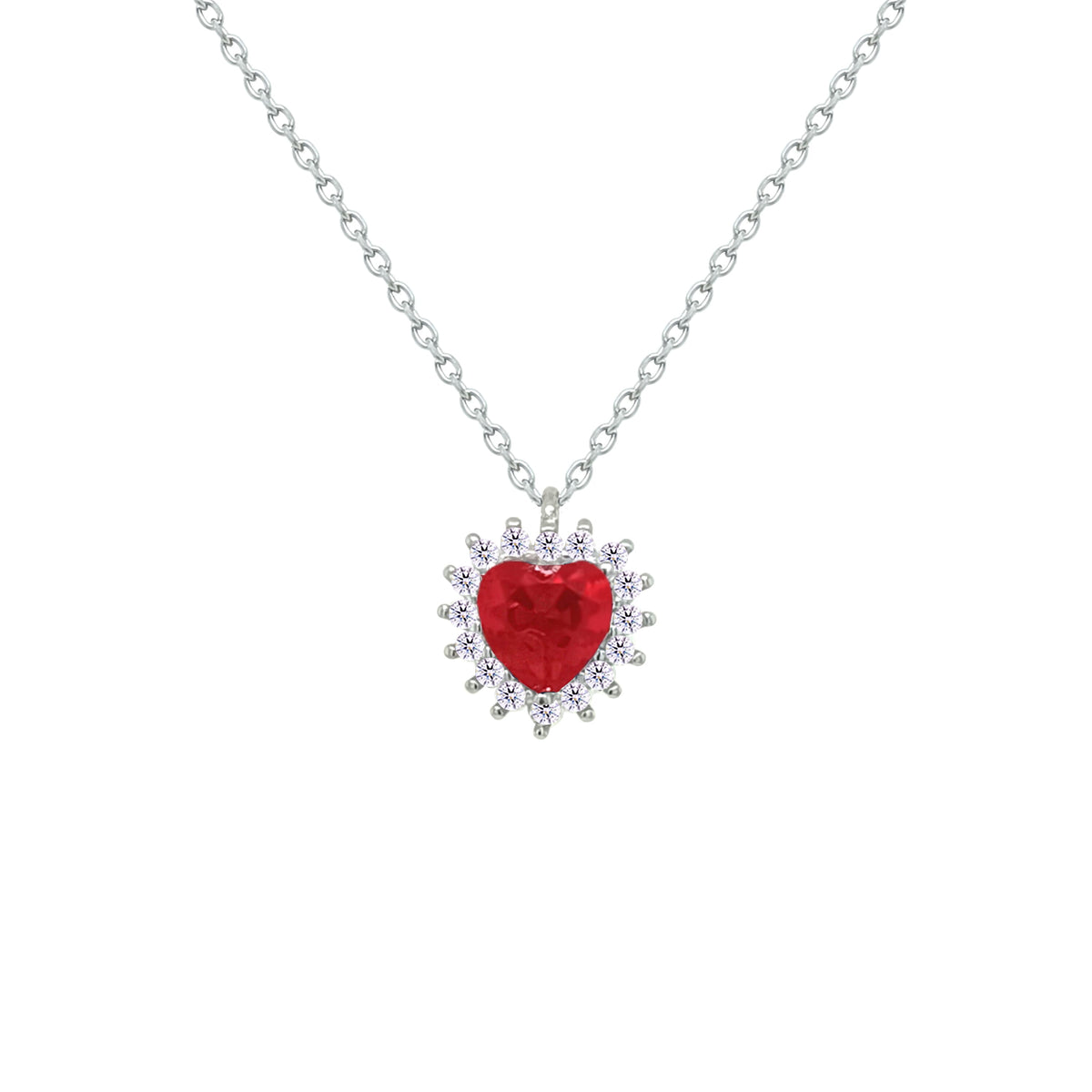 Asfour Crystal Chain Necklace With Ruby Heart Pendant In 925 Sterling Silver-NM0088-R