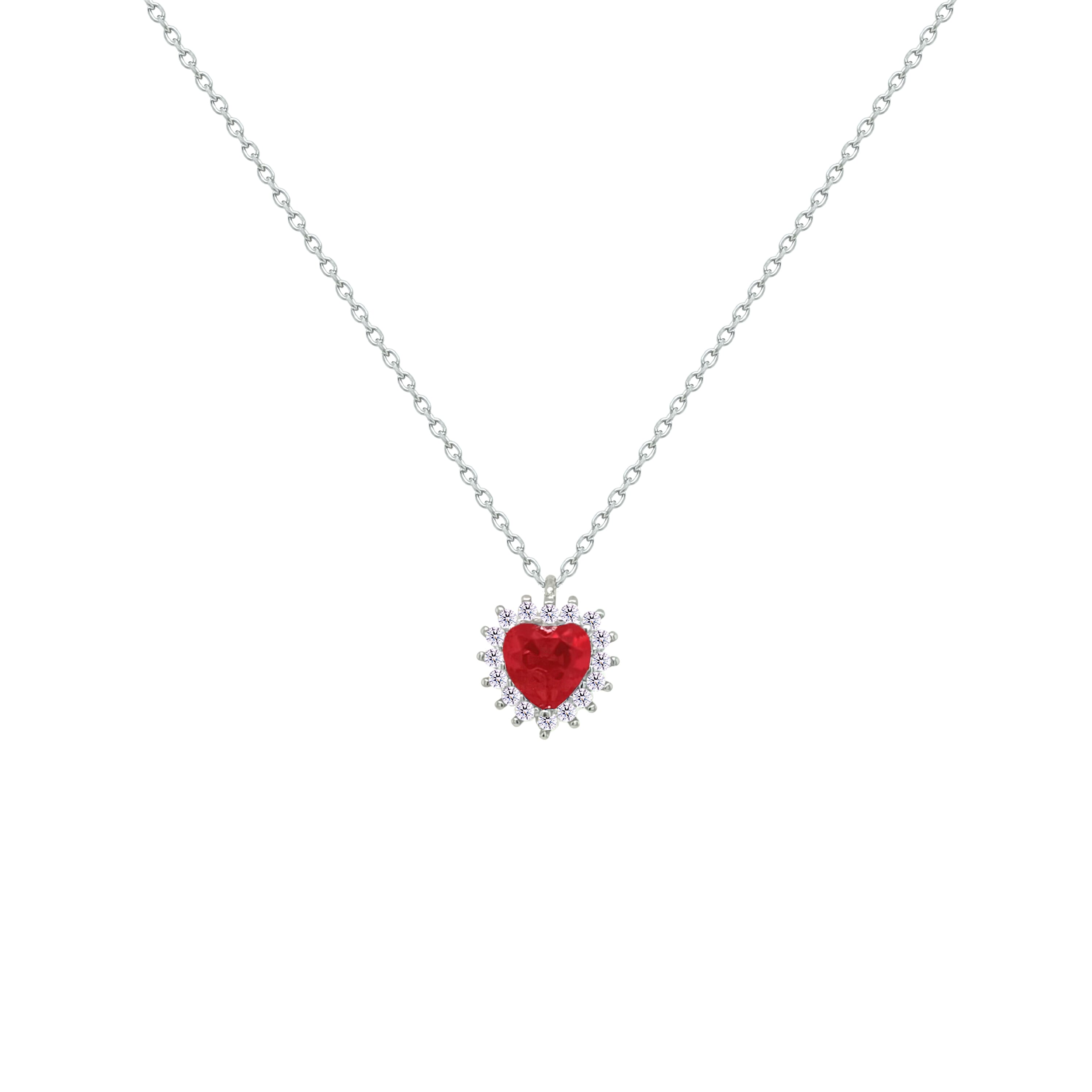 Asfour Crystal Chain Necklace With Ruby Heart Pendant In 925 Sterling Silver-NM0088-R
