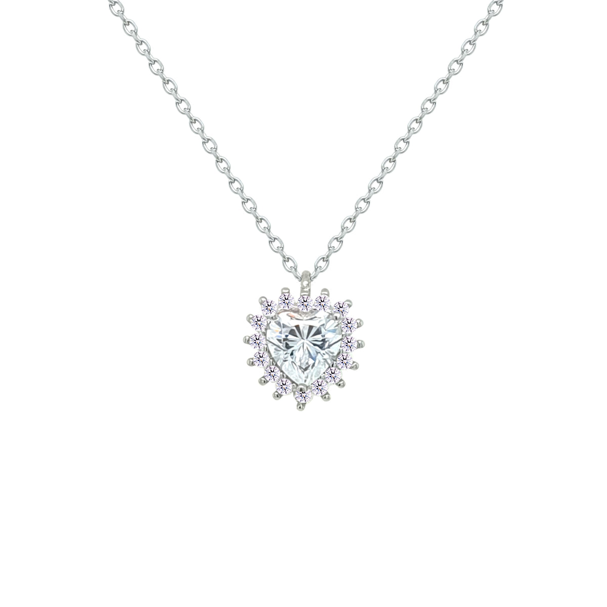 Asfour Crystal Chain Necklace With Heart Pendant In 925 Sterling Silver-NM0088