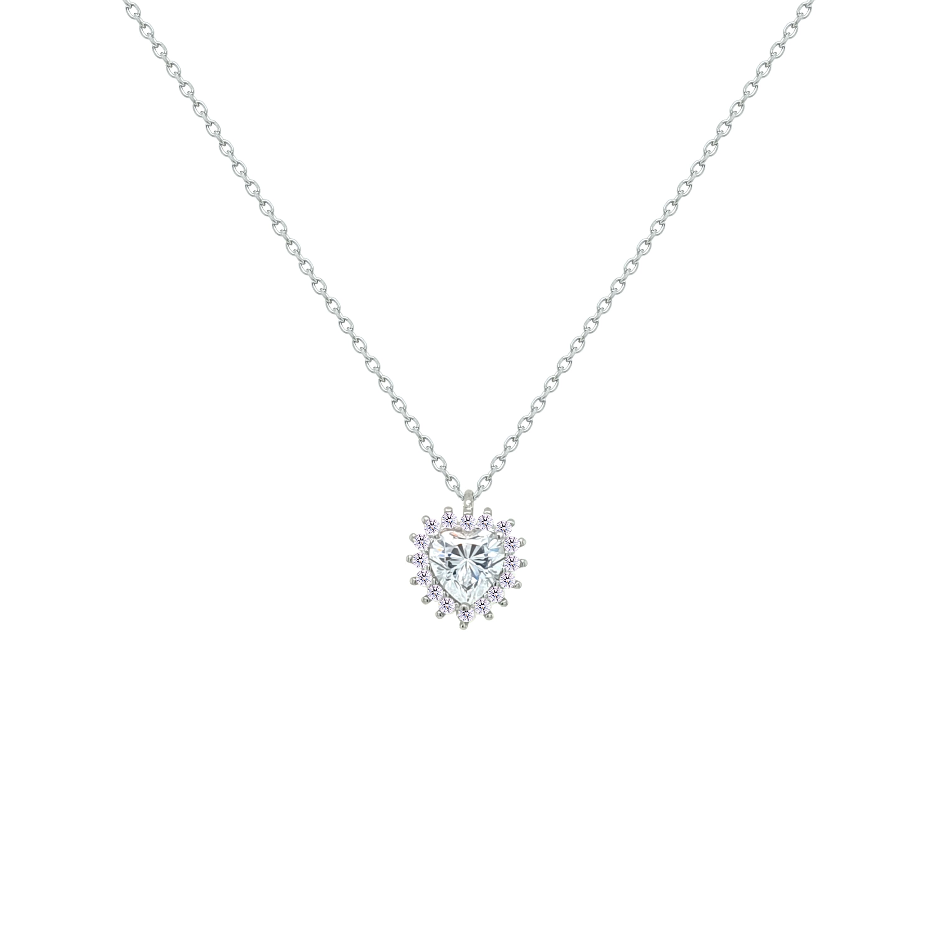 Asfour Crystal Chain Necklace With Heart Pendant In 925 Sterling Silver-NM0088