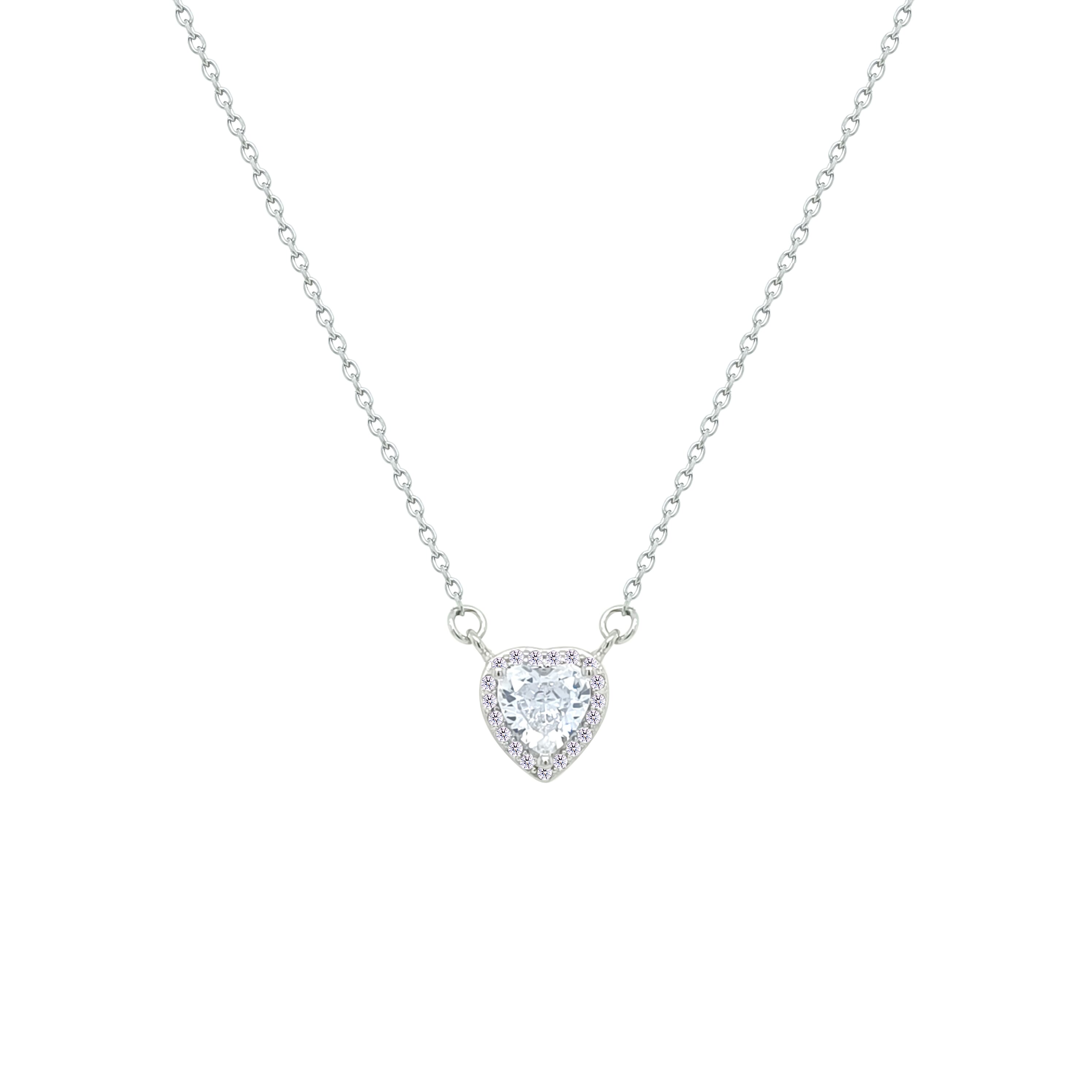 Asfour Crystal Chain Necklace With Heart Pendant In 925 Sterling Silver-NM0089