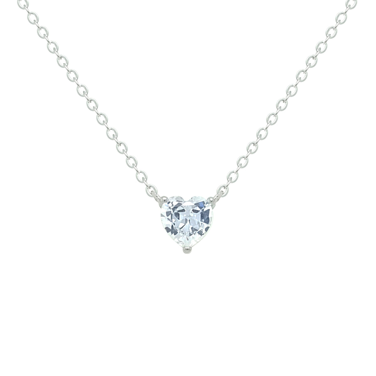 Asfour Crystal Chain Necklace With Heart Pendant In 925 Sterling Silver-NM0090