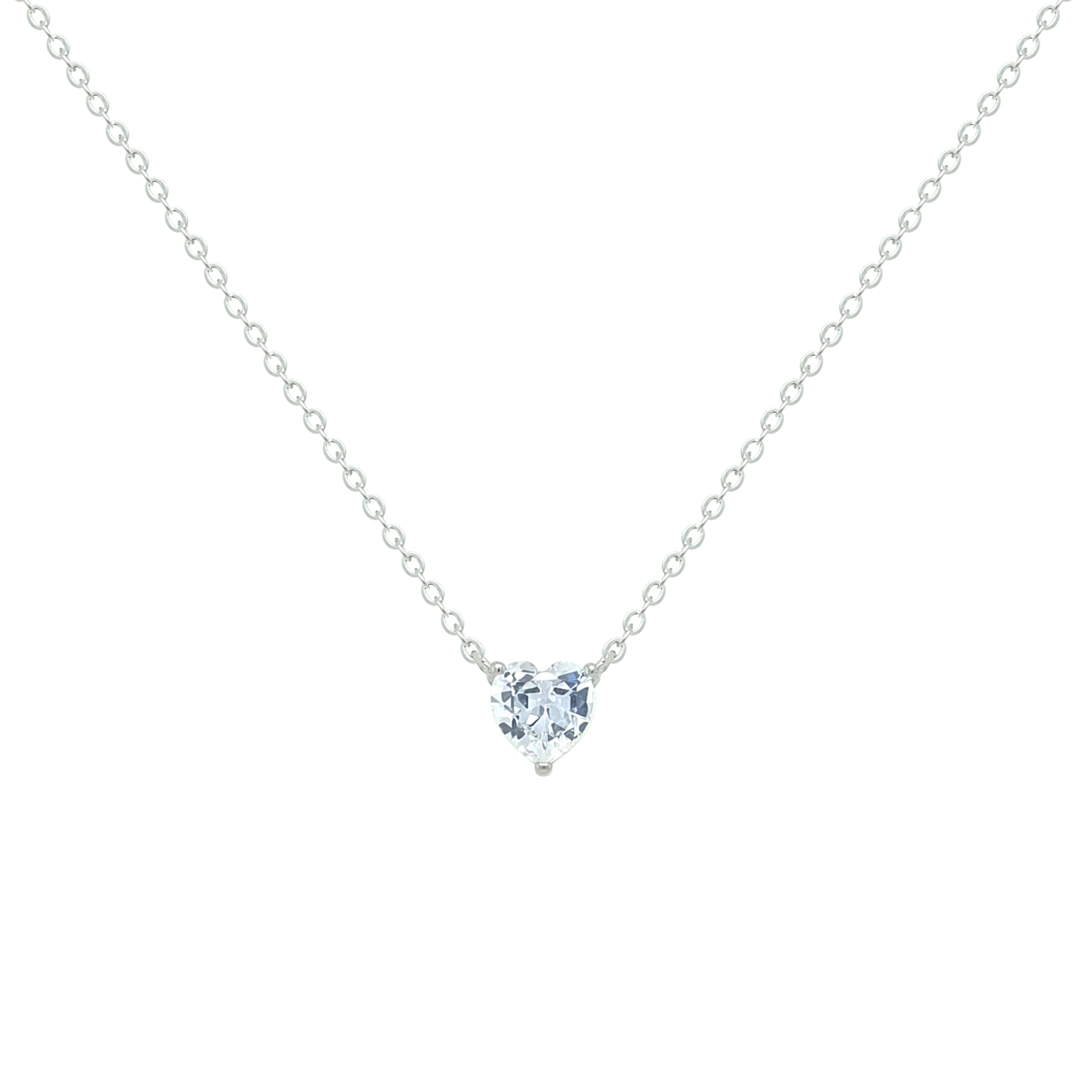 Asfour Crystal Chain Necklace With Heart Pendant In 925 Sterling Silver-NM0090