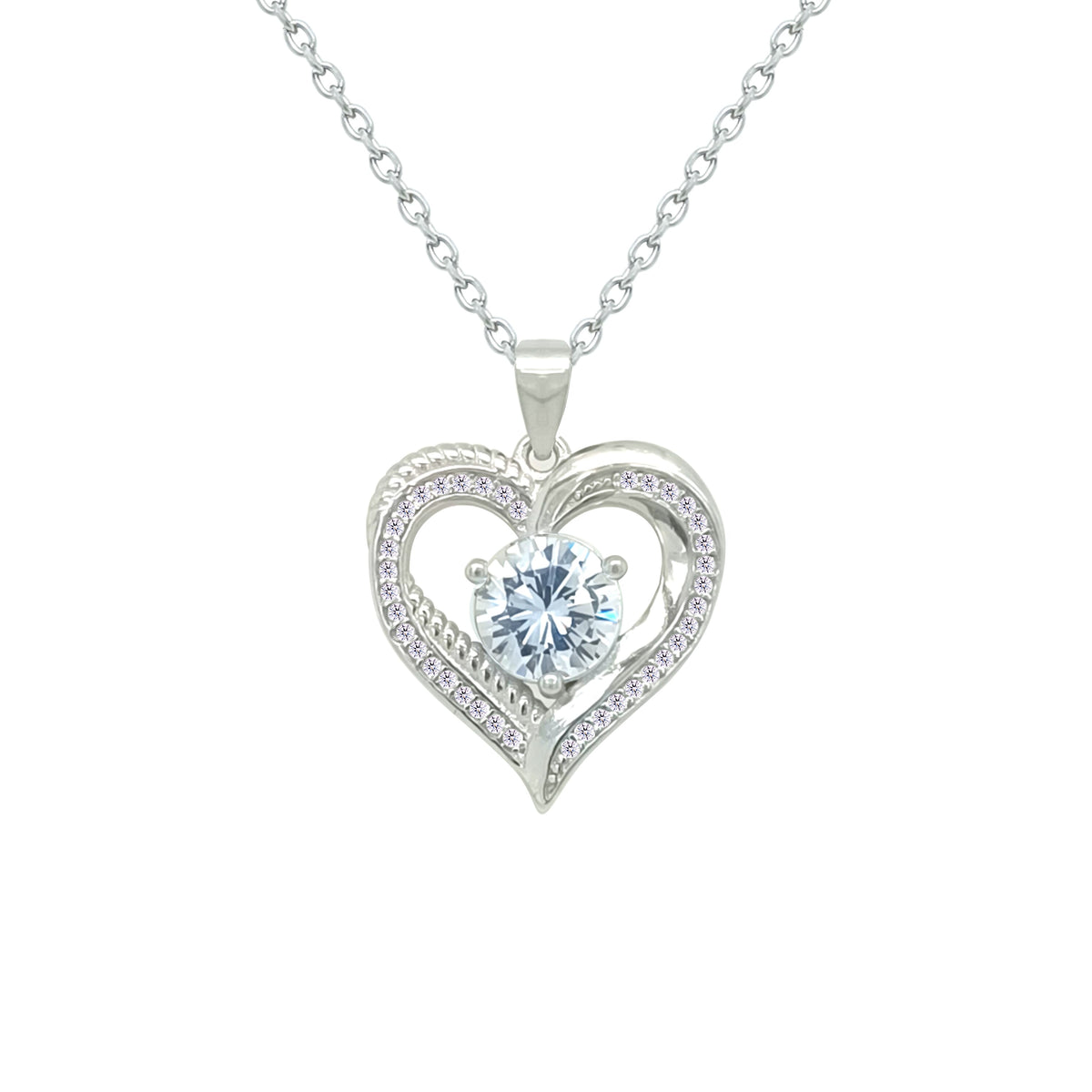 Asfour Crystal Chain Necklace With Heart Pendant In 925 Sterling Silver-NM0091