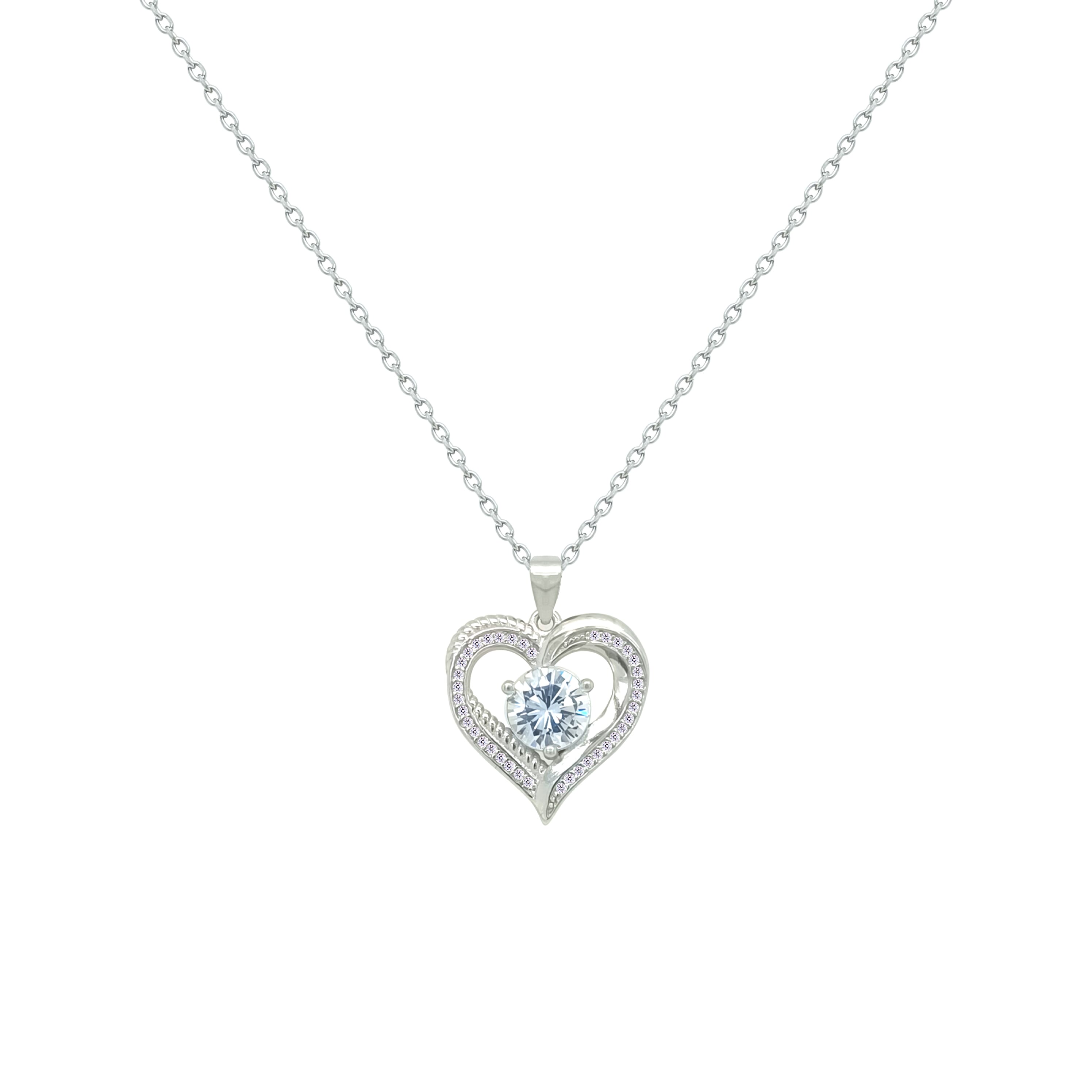 Asfour Crystal Chain Necklace With Heart Pendant In 925 Sterling Silver-NM0091