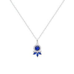 Asfour Crystal Chain Necklace With Art Deco Blue Round Design In 925 Sterling Silver-NM0092-B