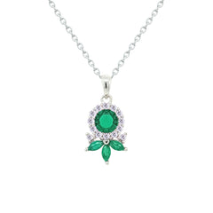 Asfour Crystal Chain Necklace With Art Deco Emerald Round Design In 925 Sterling Silver-NM0092-G