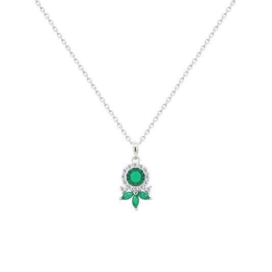 Asfour Crystal Chain Necklace With Art Deco Emerald Round Design In 925 Sterling Silver-NM0092-G