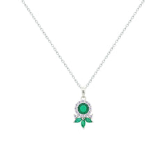 Asfour Crystal Chain Necklace With Art Deco Emerald Round Design In 925 Sterling Silver-NM0092-G