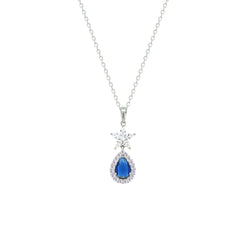 Asfour Creations Chain Necklace With Halo Blue Pear Pendant In 925 Sterling Silver – NM0094-WB