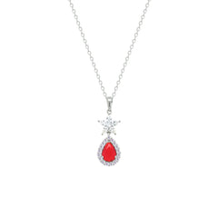 Asfour Creations Chain Necklace With Halo Ruby Pear Pendant In 925 Sterling Silver – NM0094-WR