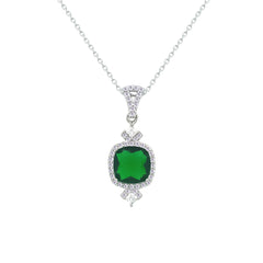 Asfour Crystal Chain Necklace With Decorative Emerald Square Design In 925 Sterling Silver-NM0095-G