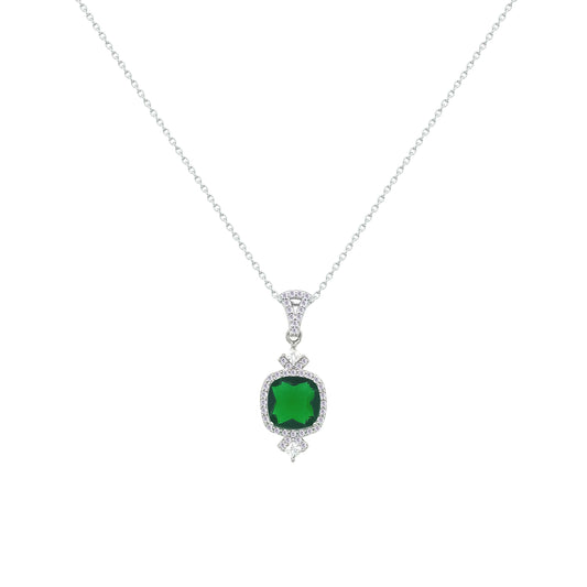 Asfour Crystal Chain Necklace With Decorative Emerald Square Design In 925 Sterling Silver-NM0095-G