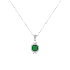 Asfour Crystal Chain Necklace With Decorative Emerald Square Design In 925 Sterling Silver-NM0095-G