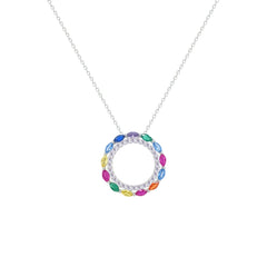 Asfour Crystal Chain Necklace With Hollow Multi Color Round Pendant In 925 Sterling Silver-NM0096-K