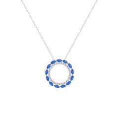 Asfour Creations Chain Necklace With Hollow Blue Round Pendant In 925 Sterling Silver – NM0096-WB