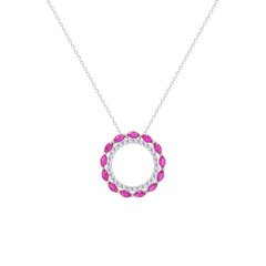 Asfour Crystal Chain Necklace With Hollow Fuchsia Round Pendant In 925 Sterling Silver-NM0096-WF