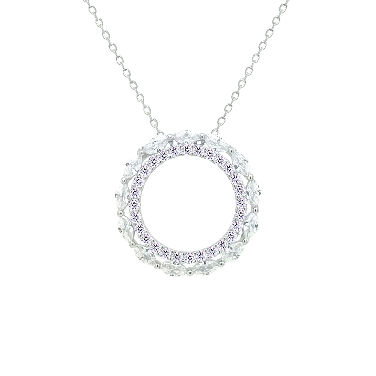 Asfour Crystal Chain Necklace With Hollow Round Pendant In 925 Sterling Silver-NM0096