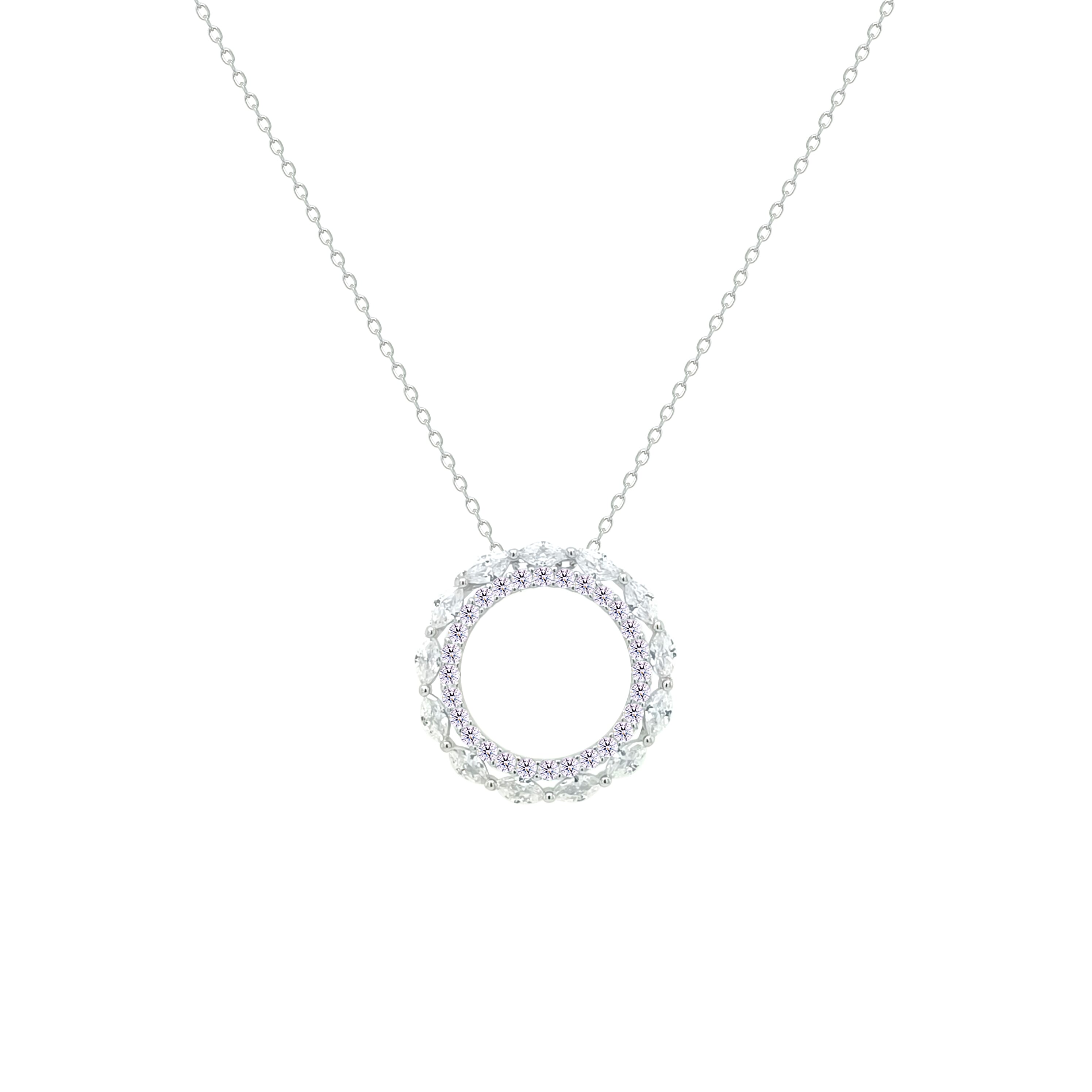 Asfour Crystal Chain Necklace With Hollow Round Pendant In 925 Sterling Silver-NM0096