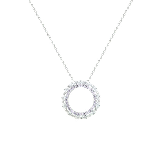 Asfour Crystal Chain Necklace With Hollow Round Pendant In 925 Sterling Silver-NM0096