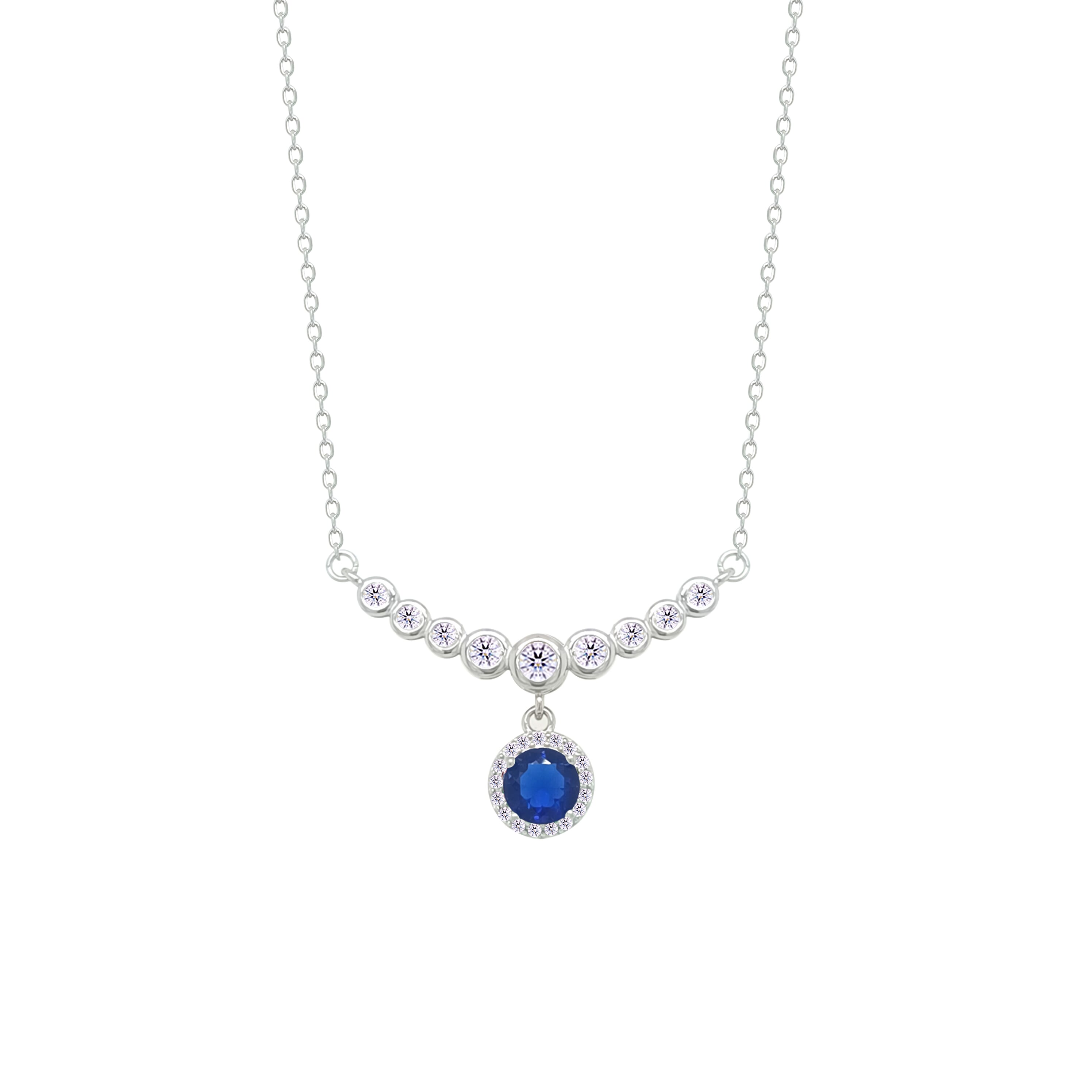 Asfour Crystal Chain Necklace With Blue Round Design In 925 Sterling Silver-NM0097-WB
