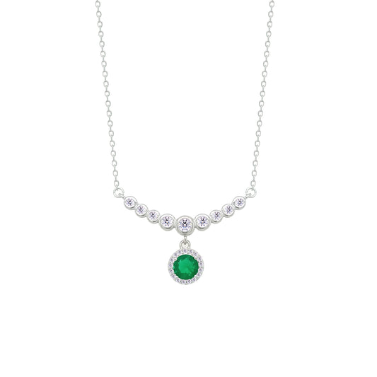 Asfour Crystal Chain Necklace With Emerald Round Design In 925 Sterling Silver-NM0097-WG