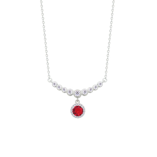 Asfour Crystal Chain Necklace With Ruby Round Design In 925 Sterling Silver-NM0097-WR