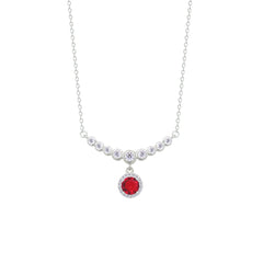 Asfour Crystal Chain Necklace With Ruby Round Design In 925 Sterling Silver-NM0097-WR