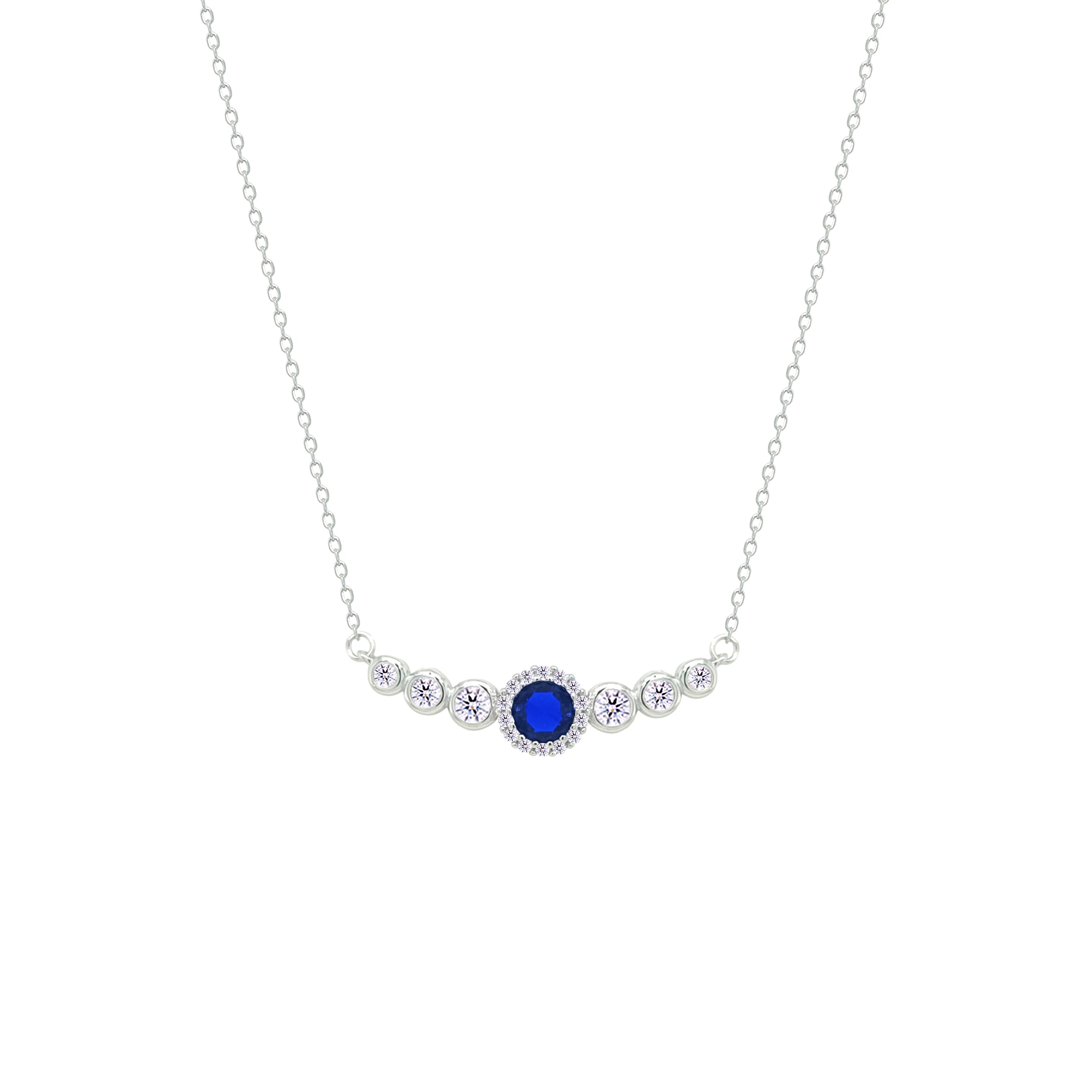 Asfour Crystal Chain Necklace With Blue Round Design In 925 Sterling Silver-NM0098-WB