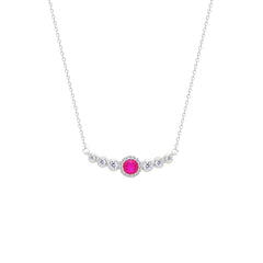 Asfour Crystal Chain Necklace With Fuchsia Round Design In 925 Sterling Silver-NM0098-WF