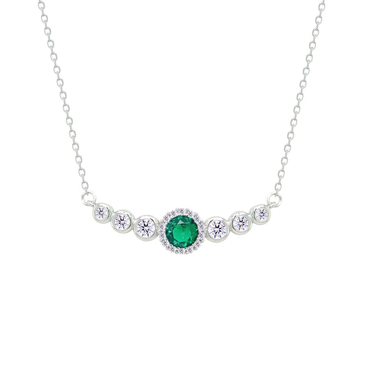Asfour Crystal Chain Necklace With Emerald Round Design In 925 Sterling Silver-NM0098-WG